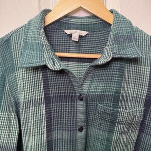 LL Bean Signature Camp Flannel Shirt, Women’s Large. Blue/Green